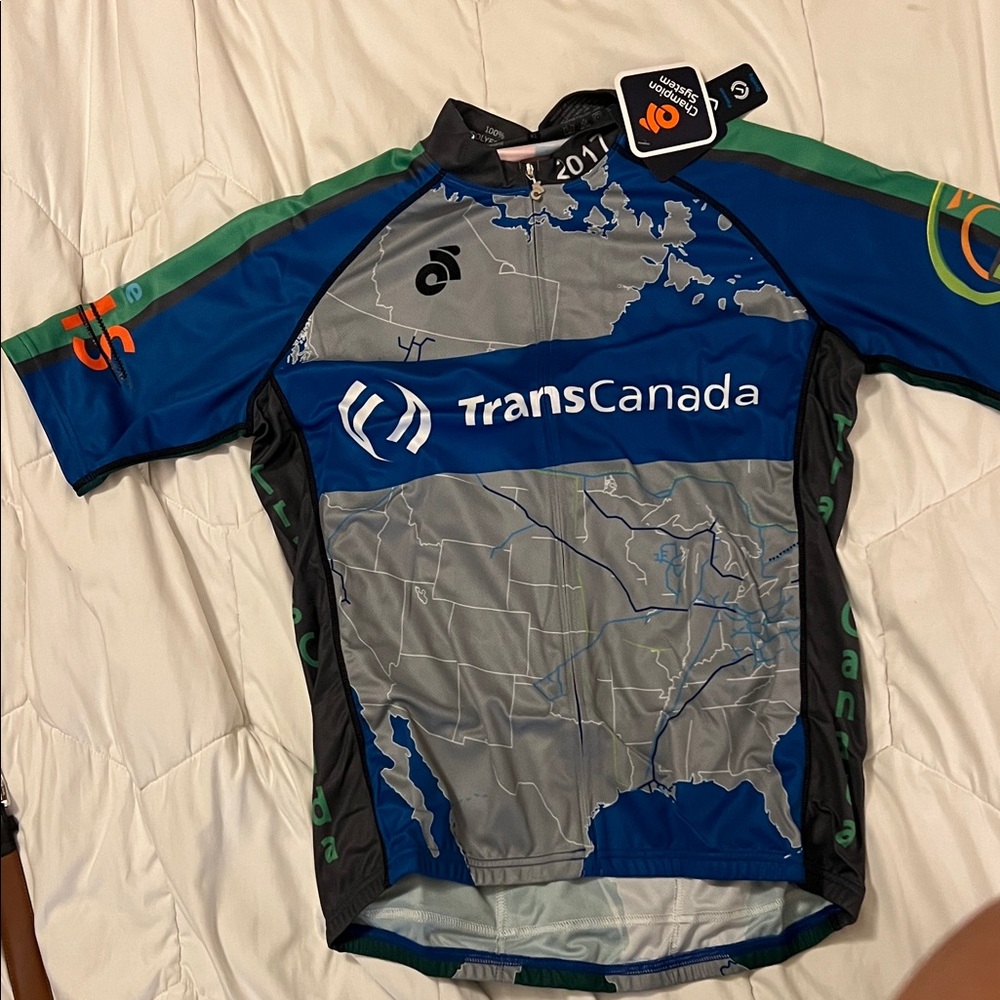TransCanada Cycling Jersey in Blue, Gray & Green